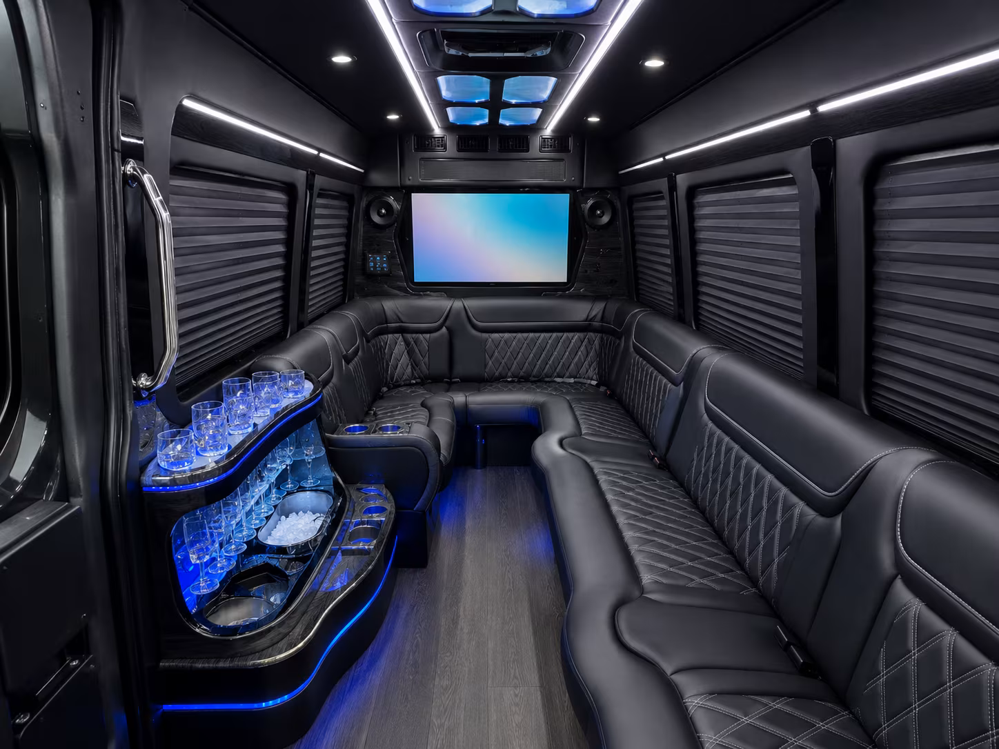 new rochelle 20 passenger party bus inside