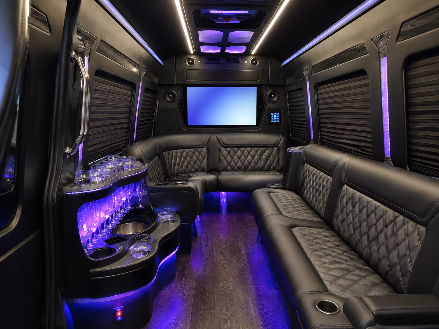 new rochelle 40 passenger party bus interior